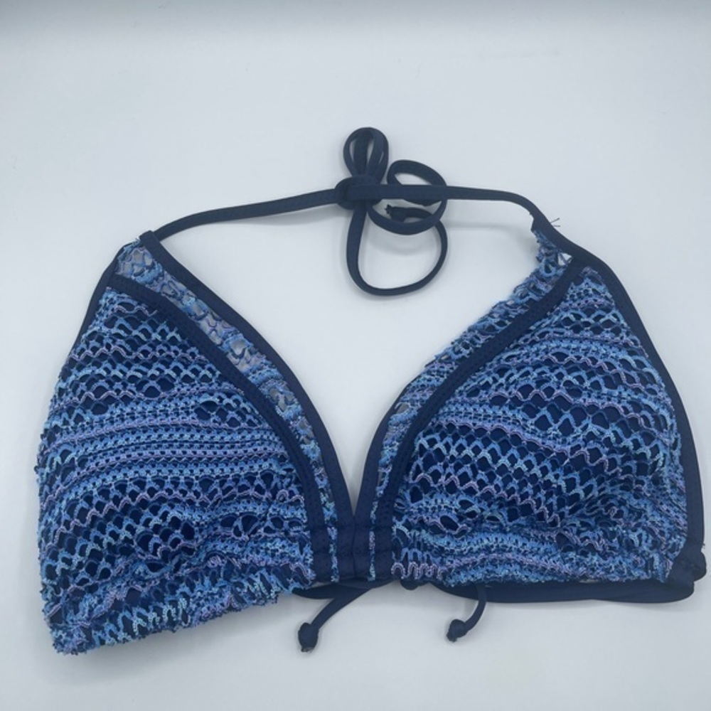 Becca Blue Crochet Bikini Top New No Tag Cut Label Size D‎